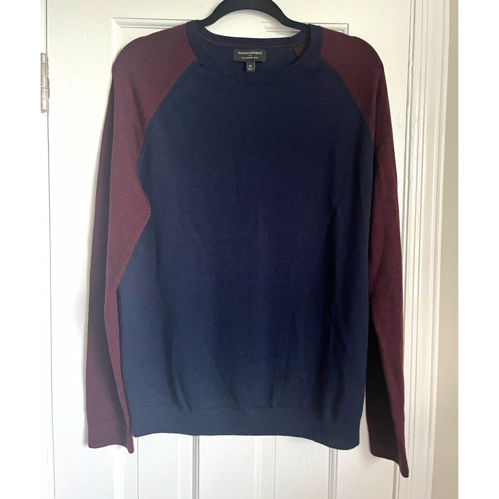 Banana Republic Men's Merino Wool Colorblock Crewneck Knit Sweater M